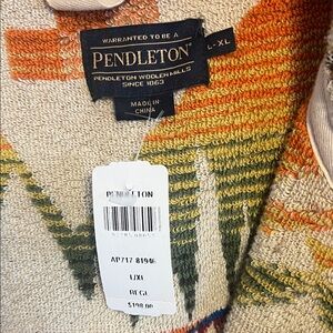 Unisex Pendleton Wool Robe  with  Brown ,Orange and Green Accents
